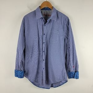 Robert Graham Embroidered Gingham Plaid Contrast Flip Cuff Button Up Shirt